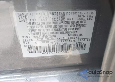 2018 Nissan Sentra S from USA, damaged, VIN 3N1AB7AP5JY202684